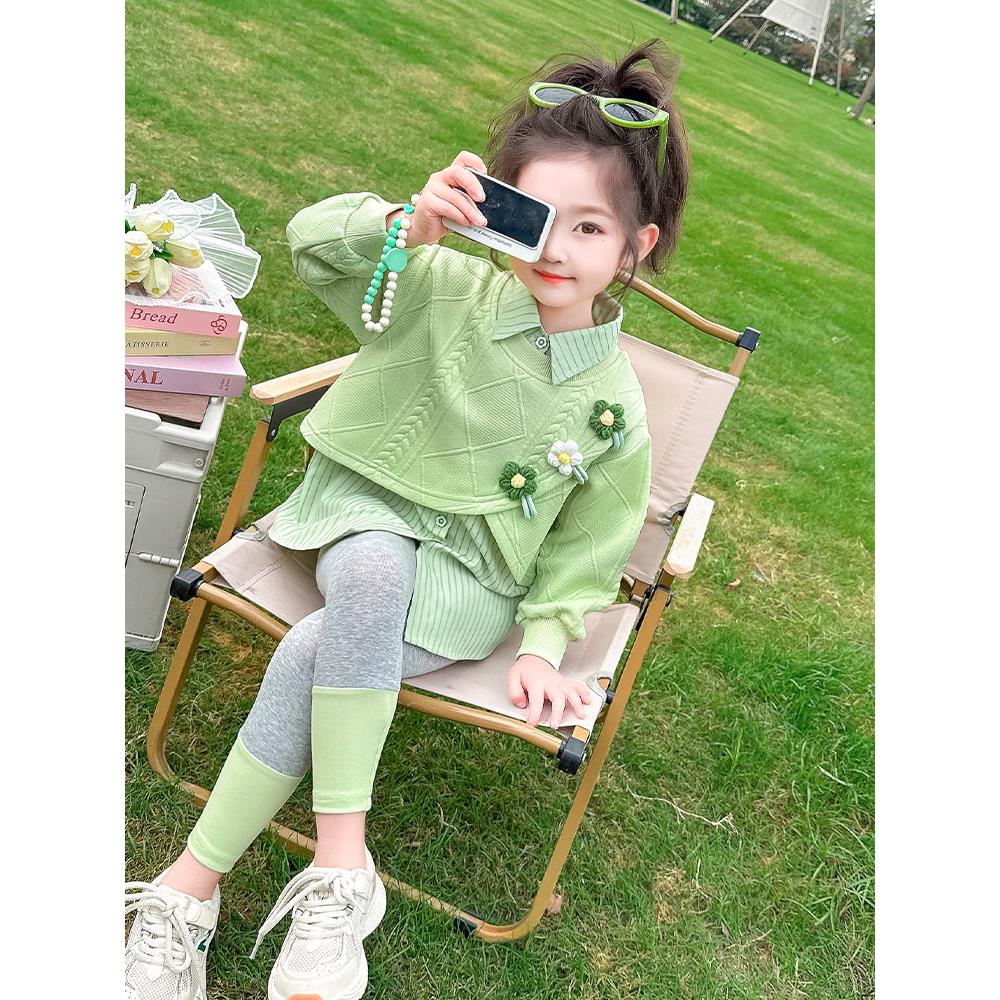 Осенний костюм для девочек во французском стиле Skyo, новинка 2025 года, детский осенний свитер в западном стиле, тренд из двух предметов на раннюю осень