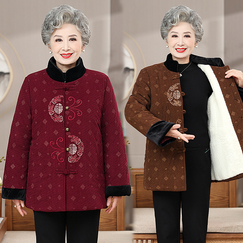 Женская куртка на хлопчатобумажной подкладке для среднего и пожилого возраста, одежда для мамы, плюс теплая бархатная куртка, зимняя одежда для бабушки, свободная толстая куртка на хлопчатобумажной подкладке большого размера
