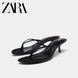 Летняя новая женская обувь ZARA; черные атласные шлепанцы на среднем каблуке с зажимами; верхняя одежда; босоножки и тапочки; 3328510 700