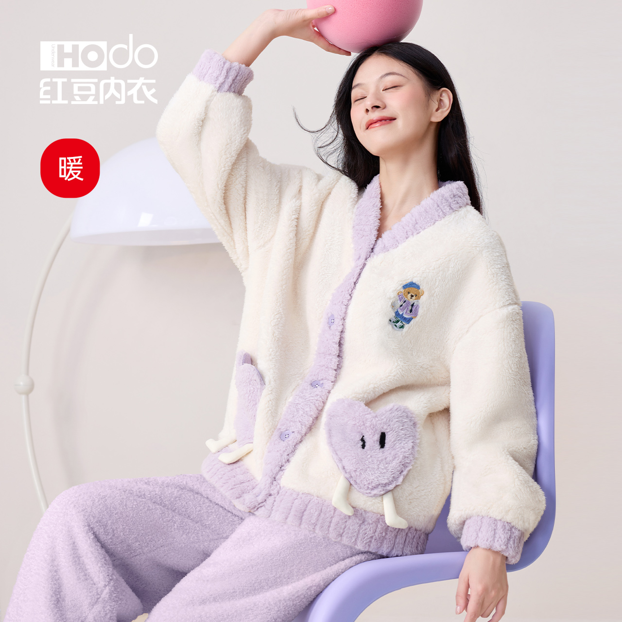 Womens bubble velvet pajamas red bean thickened anti-static