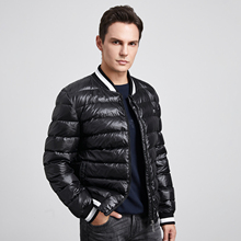 HELLEN&WOODY Winter Luxury Men's Warm Lightweight Baseball Neck Casual Slim Fit Short Down jacket