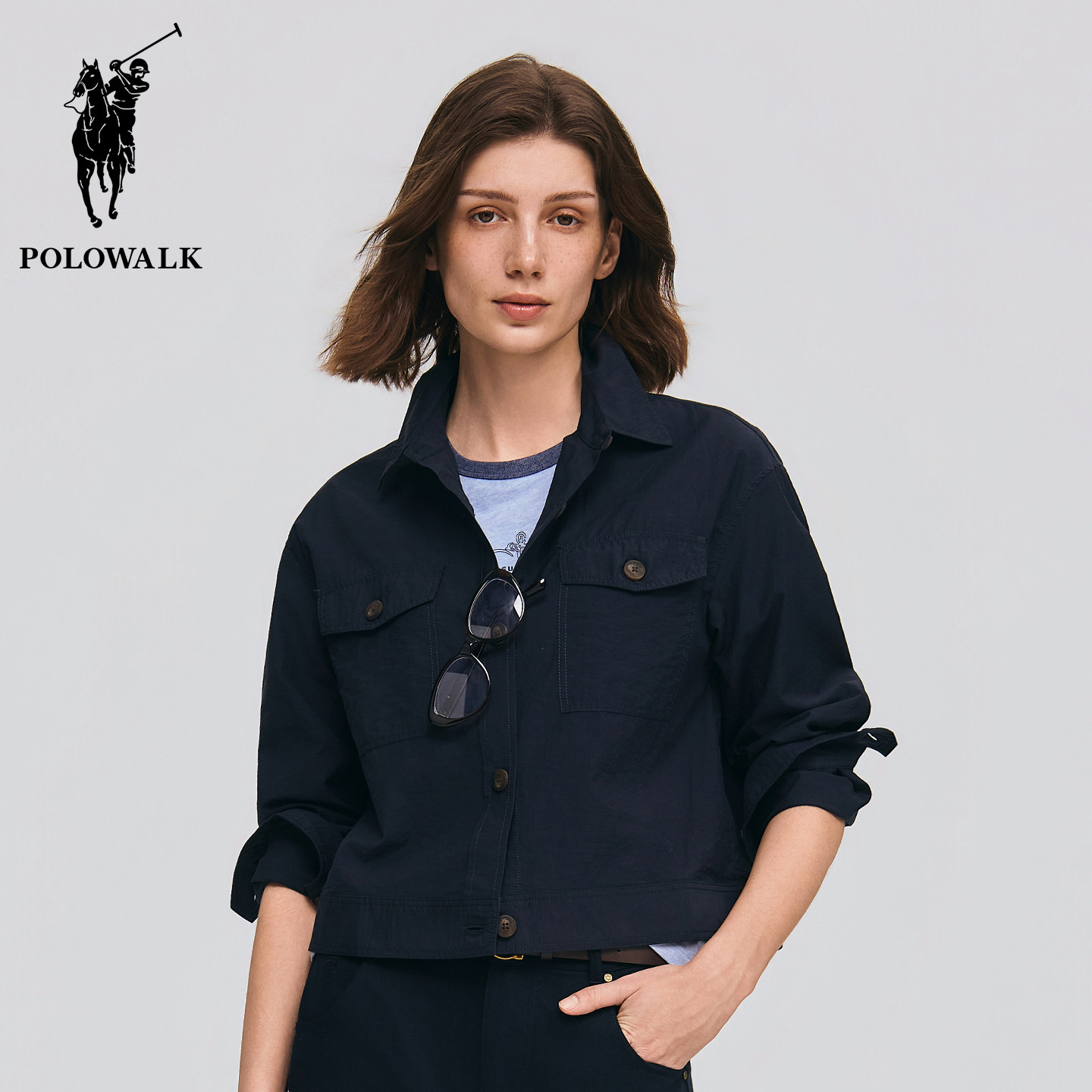 POLOWALK Spring/Summer Casual Short Top for Women, 2026 New Design, Workwear Style, Patch Pocket Collar Jacket, Trendy