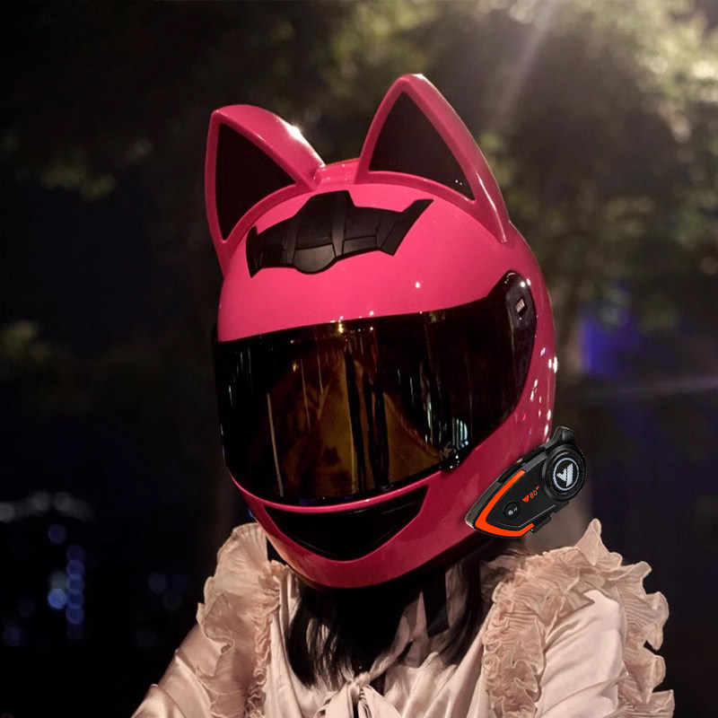 German electric motorcycle cat ear helmet for women with retro bow for all seasons...