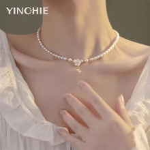 Camellia Pure Silver Pearl Necklace for Women's 2024 New Light Luxury Danshui 520 Valentine's Day Gift for Girlfriend