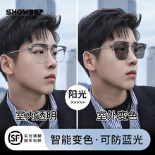 Photosensitive color changing half frame myopia glasses for men, anti blue light, anti radiation eyes, flat lenses, pure titanium frame, and available sizes