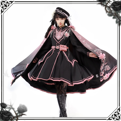 taobao agent 【现货】谭樱芳华黑粉色军lo优雅气质披风春侣lolita原创设计