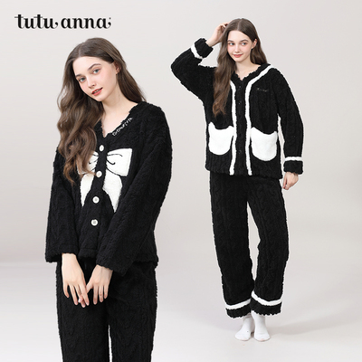 taobao agent tutuanna秋冬加厚珊瑚绒女睡衣羊羔保暖家居服套装