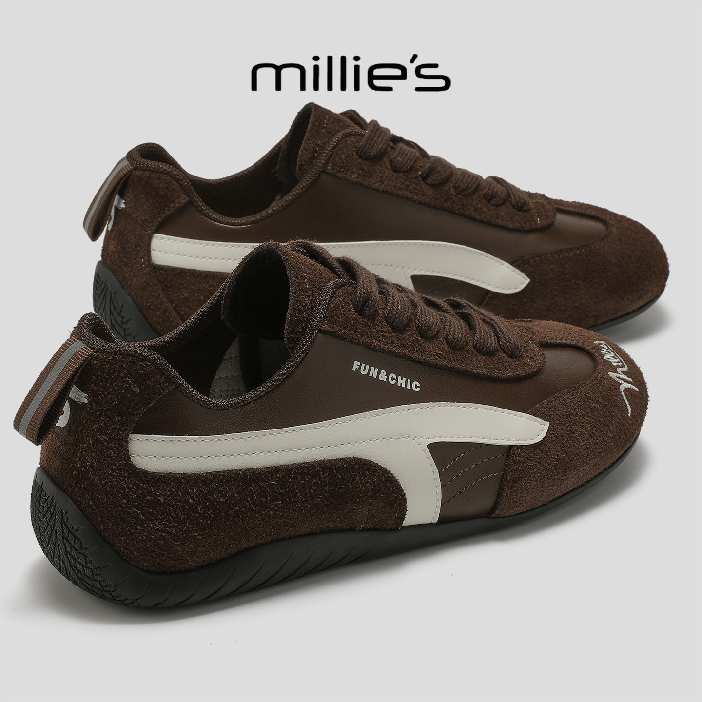 MILLIE's/Miaoli/ 2026 осенние новые немецкие кроссовки с кожаной строчкой, женские гигантские кроссовки Forrest, которые хорошо смотрятся и не утомляют ноги.