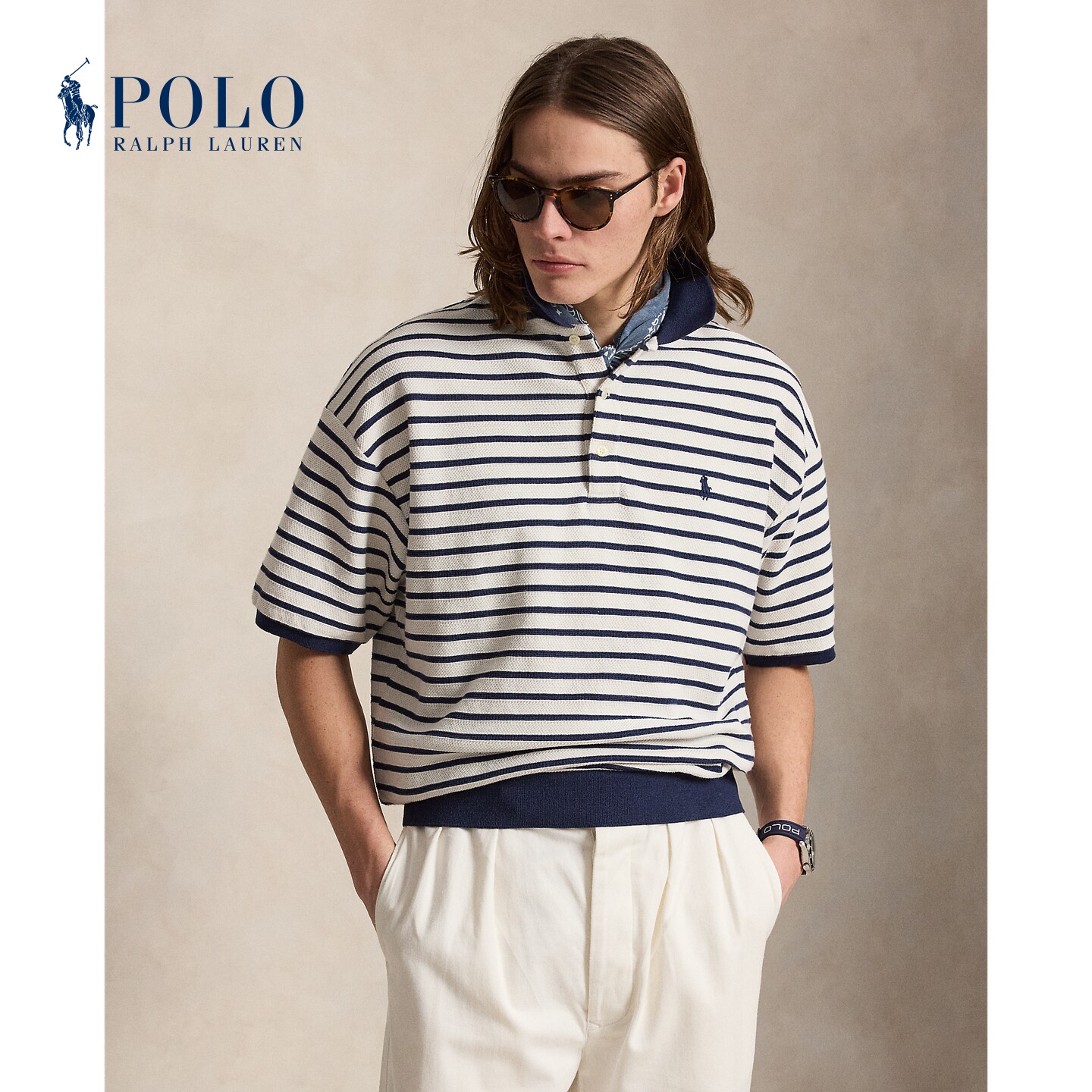 Ralph Lauren/мужская рубашка-поло Ralph Lauren 26 ранняя осень, свободная, в полоску, с текстурой, RL101141
