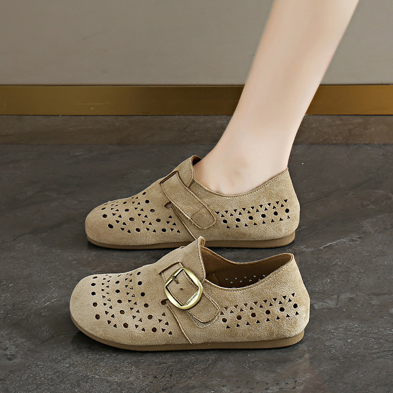 Дышащая обувь Birkenstock из воловьей кожи; женская обувь; новинка 2026 года; летняя обувь с отверстиями; дезодорант с полой поверхностью; легкая повседневная обувь на мягкой подошве