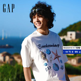 [Одобрение Cheng Yi] Мужская и женская одежда Gap, новинка лета 2026, свободная футболка с короткими рукавами и рисунком океана, 891491