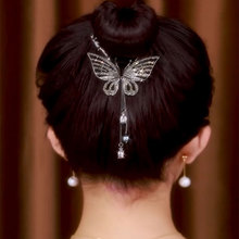 Diamond butterfly tassel hairpin for women 2024 new style high-grade high ponytail clip ball head hairpin headdress