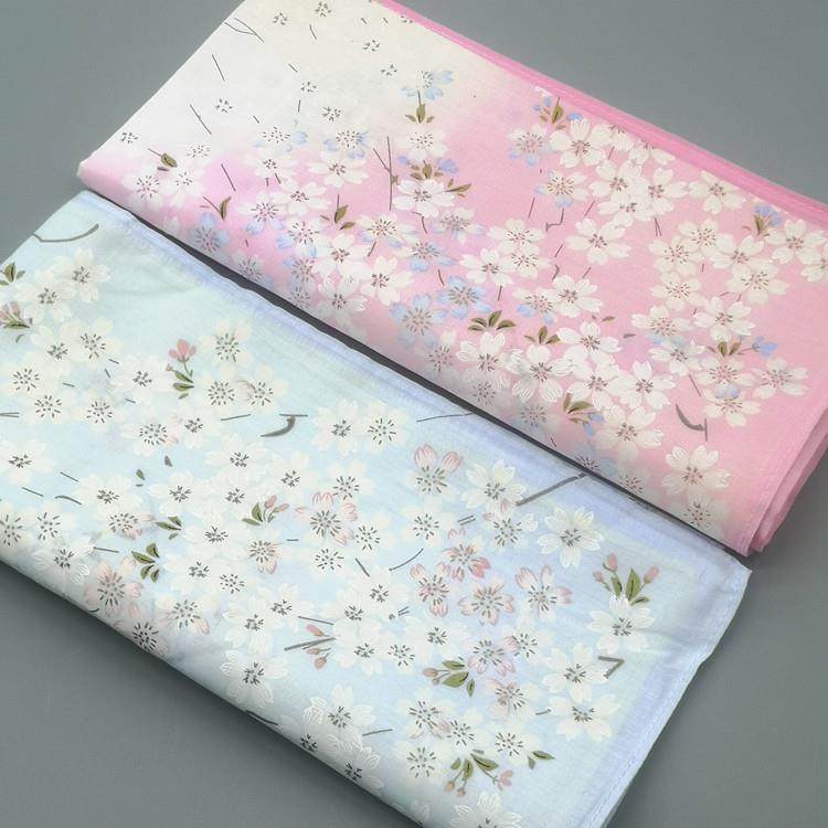 Japanese Cherry Blossom Handkerchief, Pure Cotton Women's Blue and White Porcelain Rose Combed Cotton Handkerchief, All-Cotton Soft Thin Gift