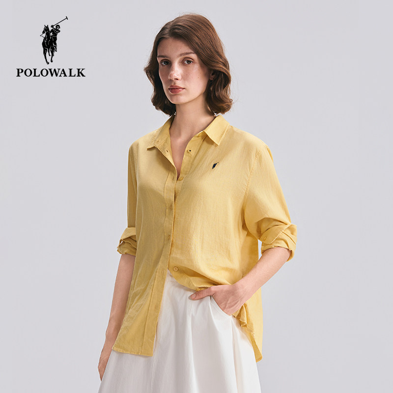 Женская льняная рубашка с длинными рукавами POLOWALK, весенние и осенние новинки 2025 года, простой повседневный легкий кардиган, универсальный топ
