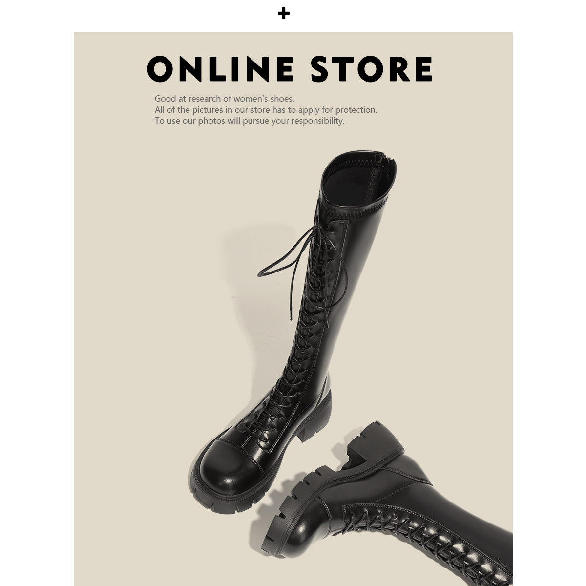 Женские кожаные высокие сапоги; новинка 2025 года; сезон осень-зима; бархатные высокие сапоги на толстой подошве со шнуровкой для похудения; рыцарские сапоги