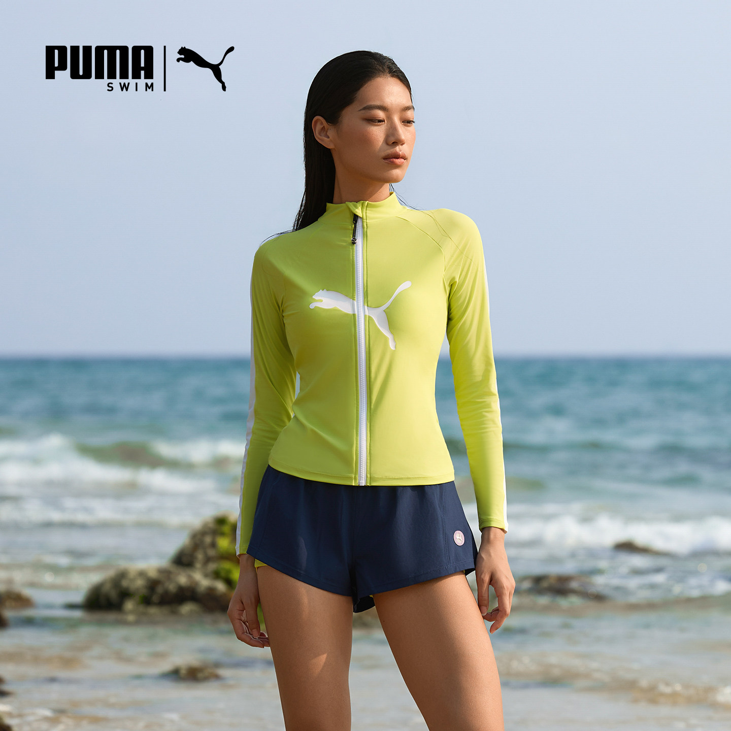 Раздельный купальник PUMA Puma, женский купальник для отдыха на море, новинка 2026, солнцезащитный купальник для похудения, купальник для взрослых с длинными рукавами
