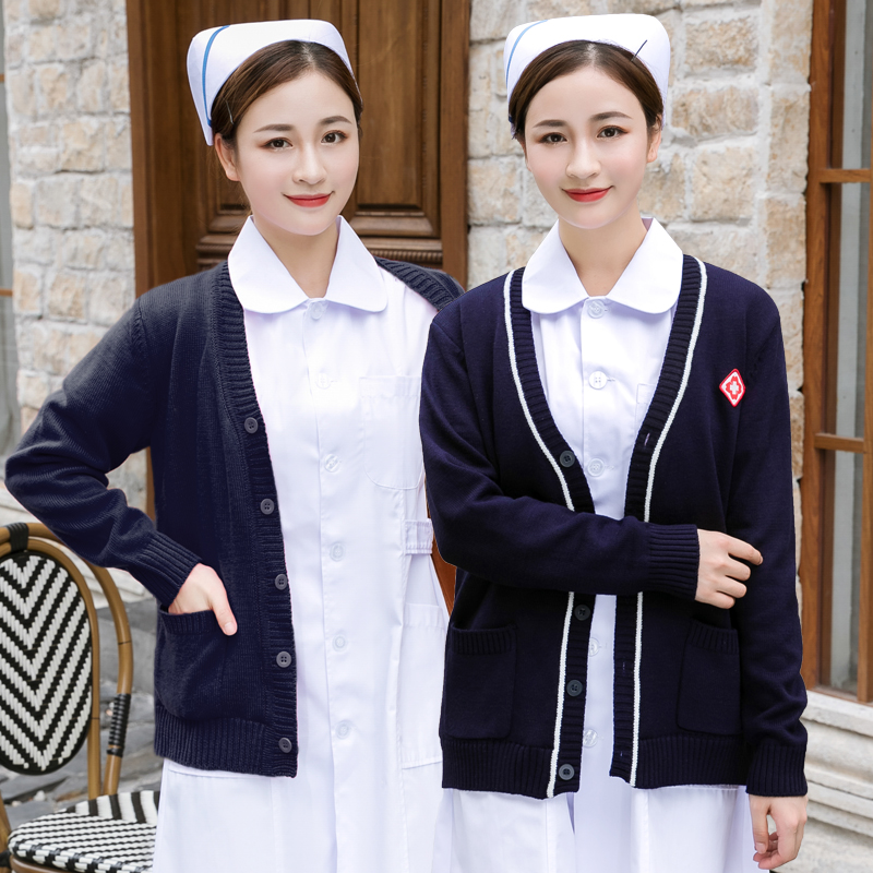 Свитер медсестры, куртка-кардиган темно-синего цвета плюс утолщенный бархатом больничный комбинезон Nightingale, свитер, верхняя одежда