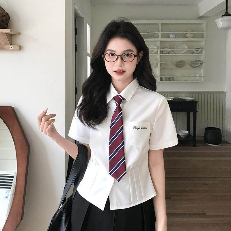 Tokyo Shiji jk shirt женская блузка с коротким рукавом на талии, униформа в стиле колледжа, белая рубашка для выпускного вечера