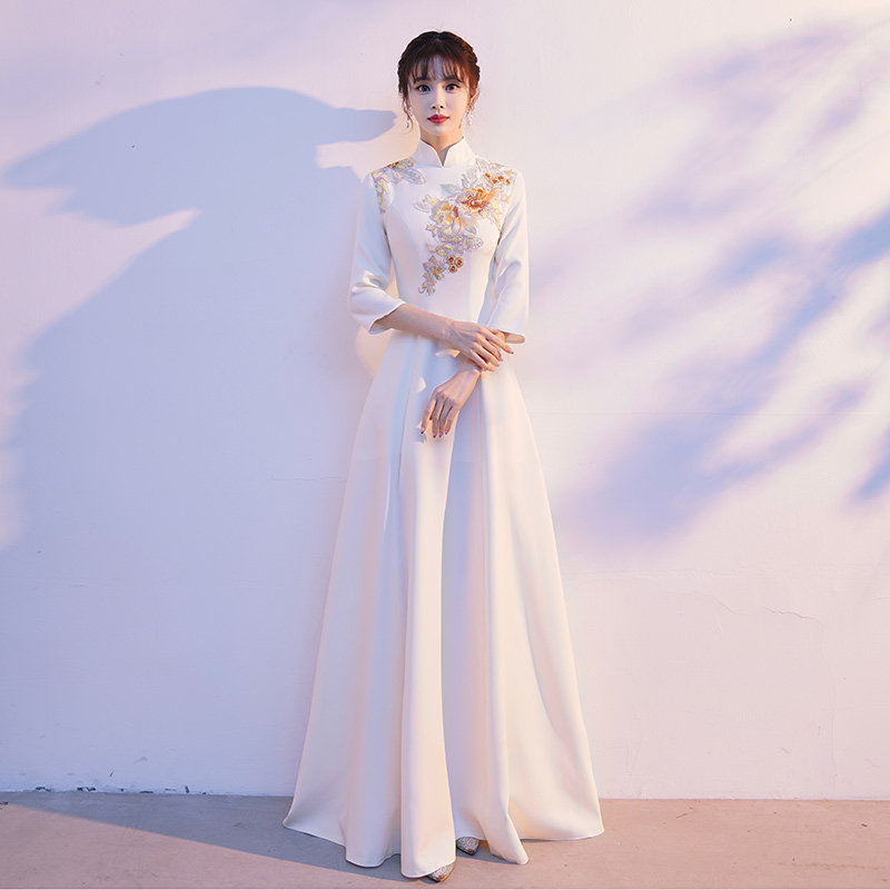Костюм для выступления хора cheongsam в китайском стиле, женская длинная юбка, новинка 2025 года, вечернее платье для церемонии приветствия ведущего