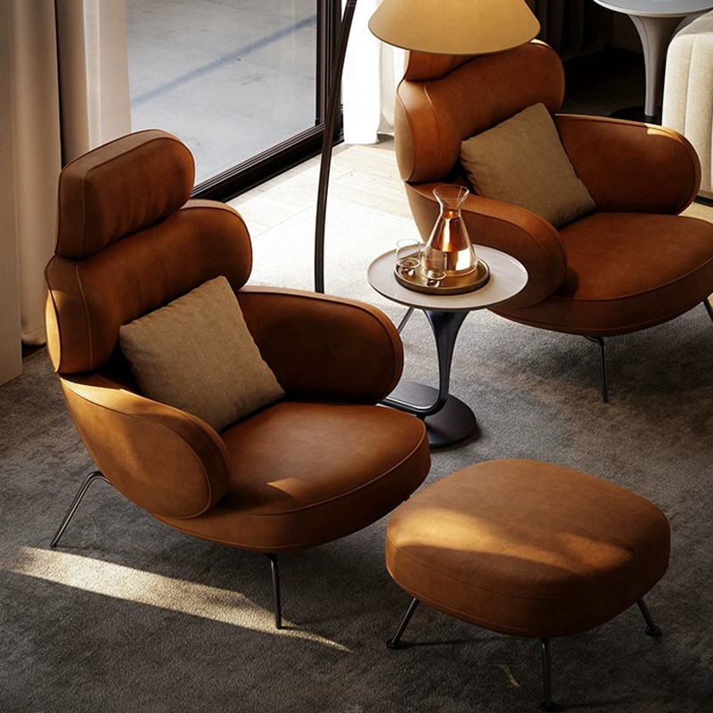Кожаный диван-кресло с откидывающейся спинкой, односпальный диван, дизайнерская светлая роскошная гостиная, итальянское минималистичное кресло для ленивого отдыха