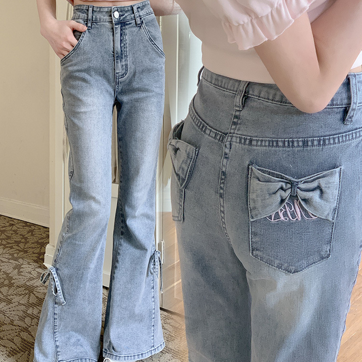 Forest Womens Tribe Sweet Blue Jeans Womens Summer Thin Style 2026 New Small Tall Waist Look Slim Micro Pull Pants