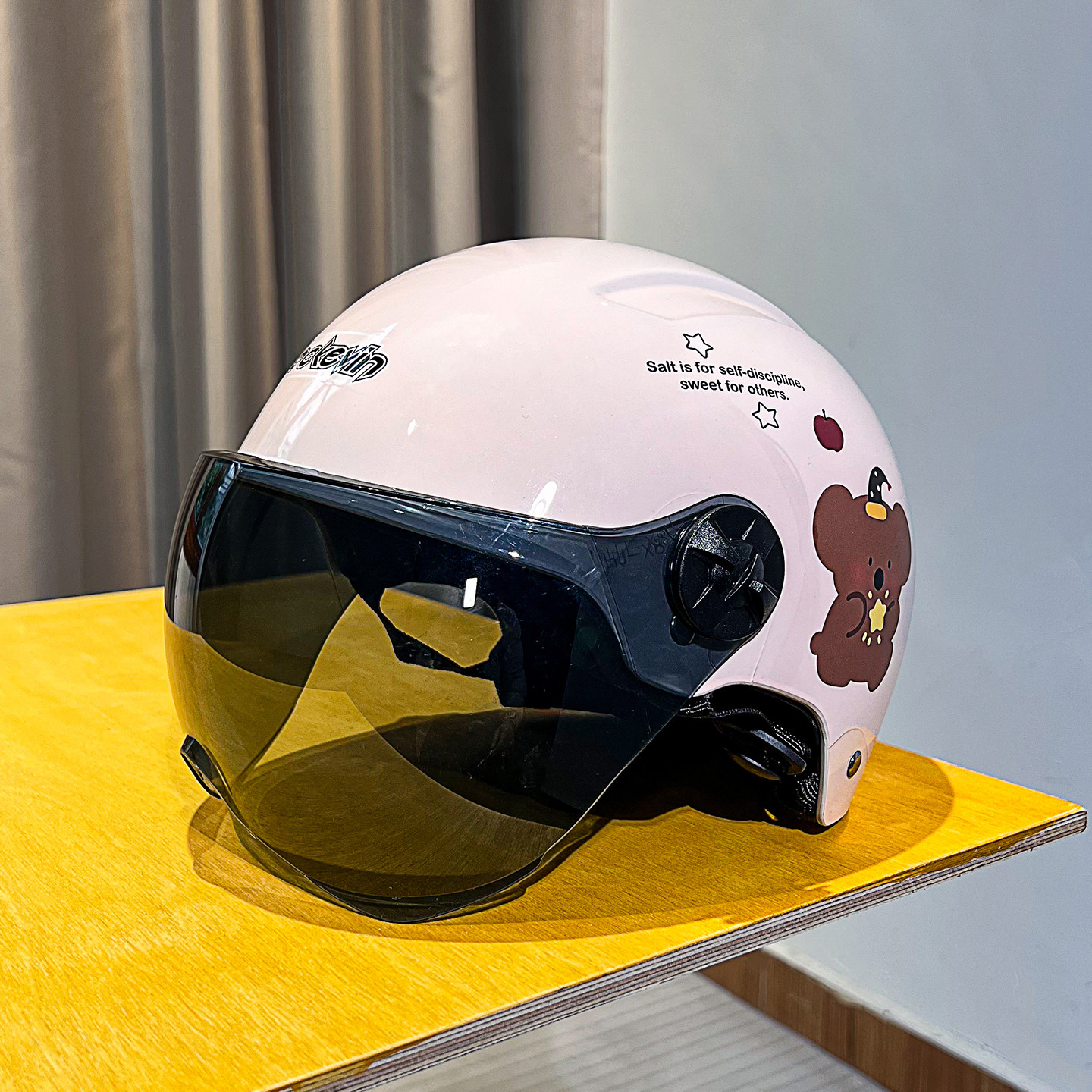 Electric scooter helmet, half helmet, unisex, all seasons, cute cartoon bear design...