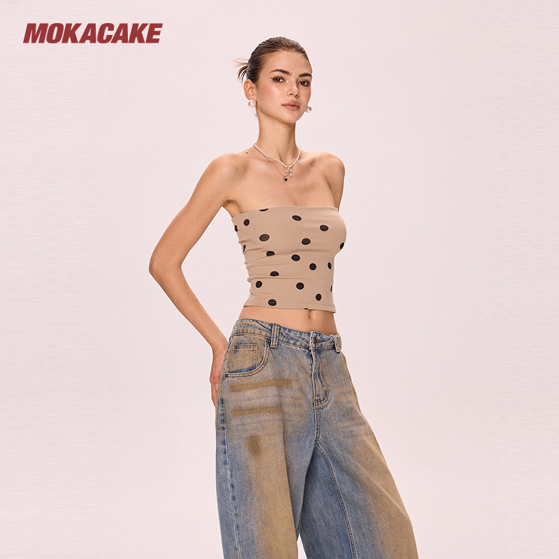MOKACAKE, топ-майка в горошек цвета хаки, жилет, женская летняя верхняя одежда, новинка 2026 года, стильный топ без рукавов для горячих девушек