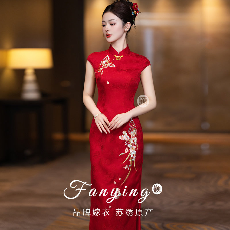Cheongsam 2026 новое женское платье в китайском стиле, маленькая красная шаль с кисточками, платье для тостов, юбка для помолвки, летнее