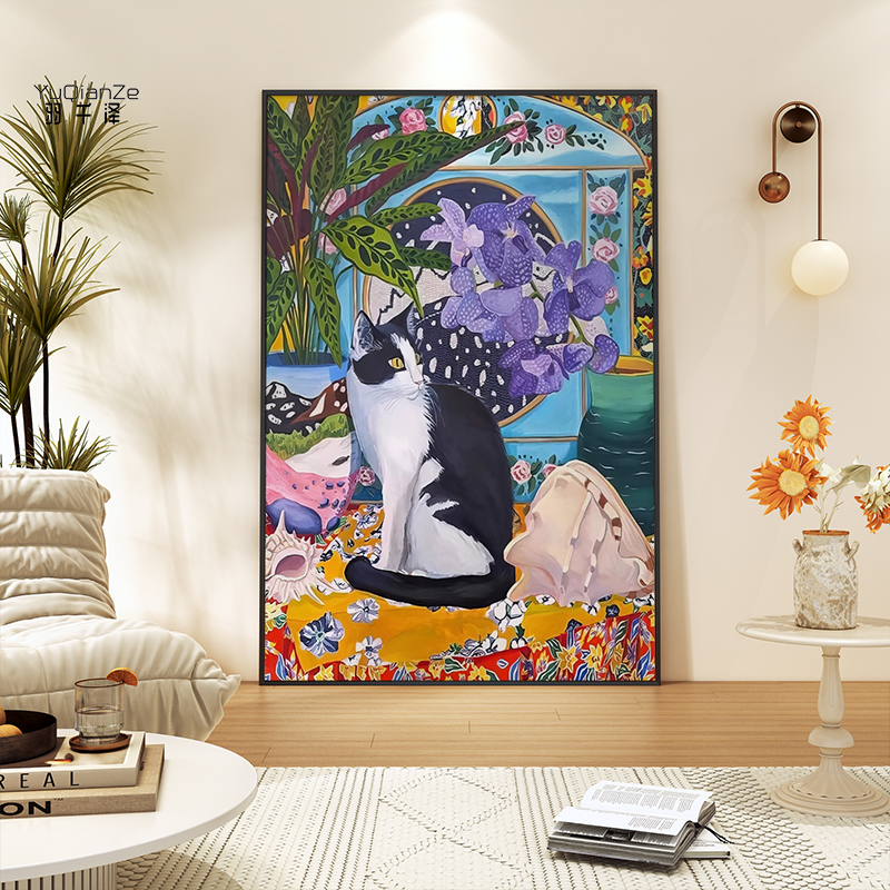 Кошка в европейском стиле Матисс гостиная диван фоновое украшение картина котенок банановый лист ирис спальня веранда подвесная картина