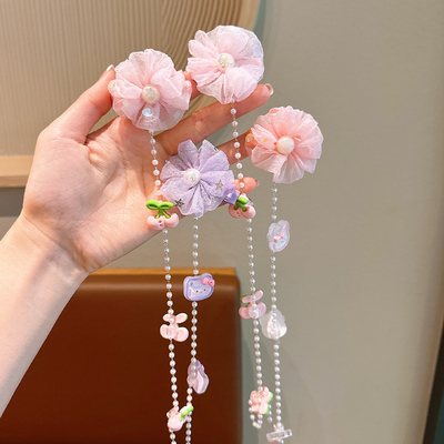 taobao agent 儿童编发链发夹甜美可爱小女孩头饰花朵珍珠流苏宝宝编麻花辫发卡