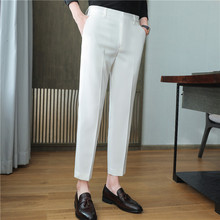 Men's Spring and Autumn New Business No iron Crop Pants British Slipping Feet Pants Boutique White Casual Elastic Pants