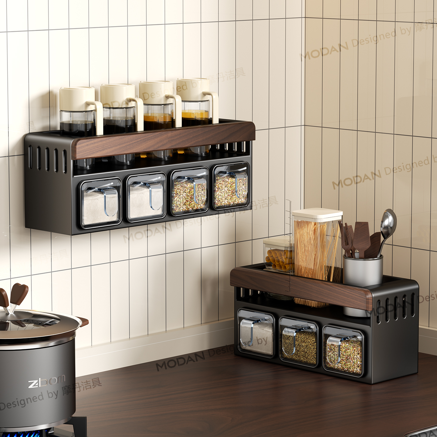 Кухонная стойка для приправ в средневековом стиле из орехового дерева, настенная баночка для ароматизаторов, полка для хранения масла, соли, соуса и уксуса