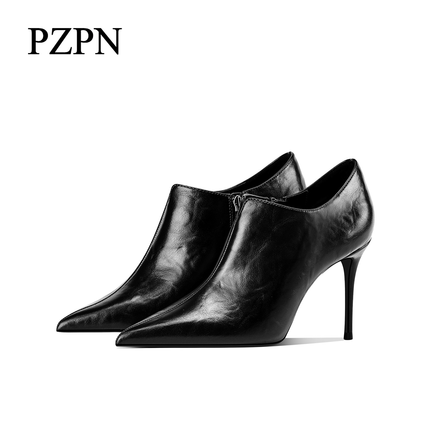 Women's Black Pleated Side Zipper Ankle Boots, 2026 Autumn/Winter New Style, Pointed Toe, Stiletto Heel, Deep Mouth, High Heel, Ankle Boots