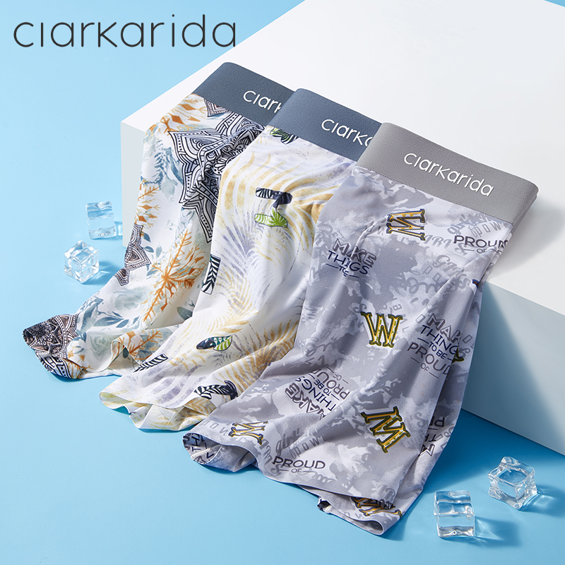 Clarkarida underwear mens ice silk summer thin breathable and markless printed boxer pants for boyfriend gift box