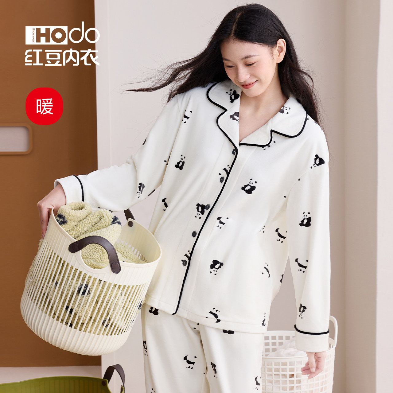 Island Velvet Pajamas Red Bean Womens Panda Anti-static