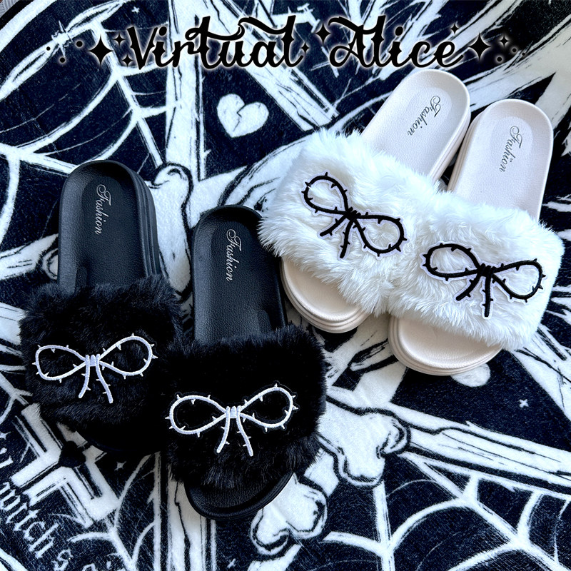 Alice Original Thorn Bow Light Subculture Y2K Gothic Dark Sweet Cool Soft Sole Sandals One-Strap Slippers
