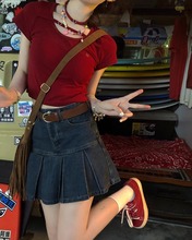 High waisted summer spicy girl denim short skirt with half body retro style