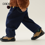 [Новый продукт] осенне-зимние детские джинсы papa climbing плюс бархатные утепленные джинсы для мальчиков и девочек, имитирующие два свободных и универсальных