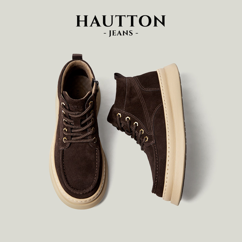 Мужские кожаные ботинки HauttonJeans; сезон осень; новинка 2026 года; повседневные ботинки Martin с высоким берцем; мужская обувь на толстой подошве
