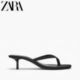 ZARA2026 новые летние женские туфли, черные атласные босоножки и шлепанцы на среднем каблуке с открытым носком, 3328510 700