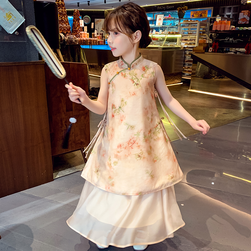 女の子韓服ドレス新しい中国風の子供のチャイナプリンセスドレスサマードレス2024新しい女の子スーパー妖精ベストドレス