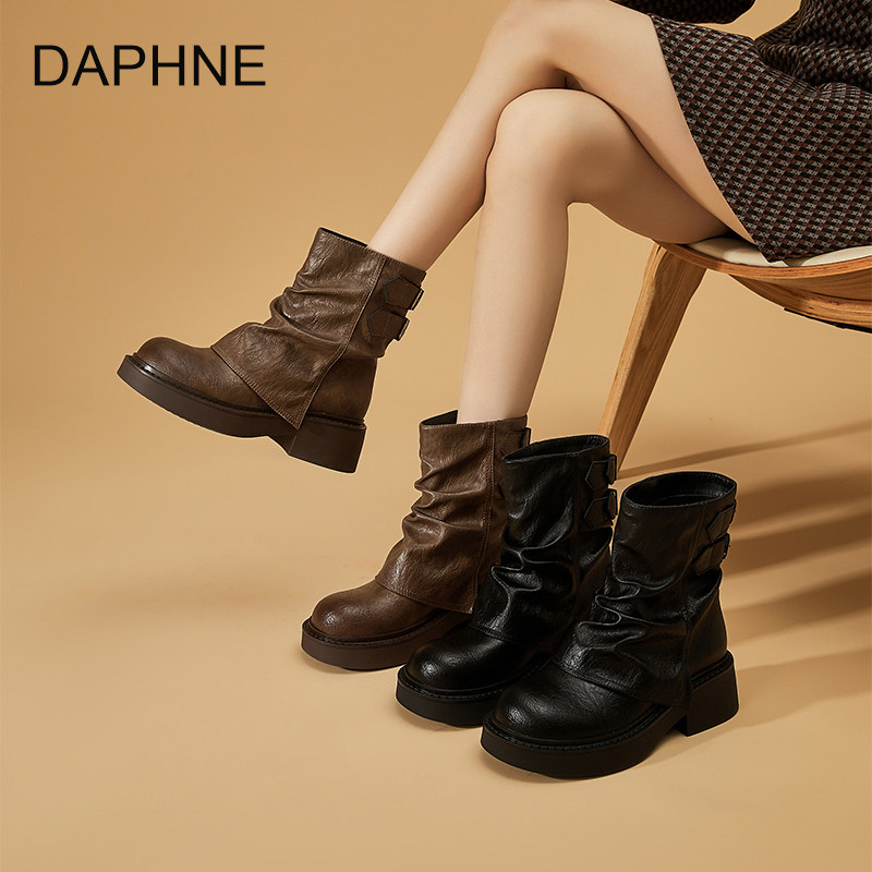 Женские полусапожки Daphne Maillard; новинка 2026 года; осенние кожаные ботинки с ворсом на толстой подошве; женские ботинки Martin; брюки-тюбики