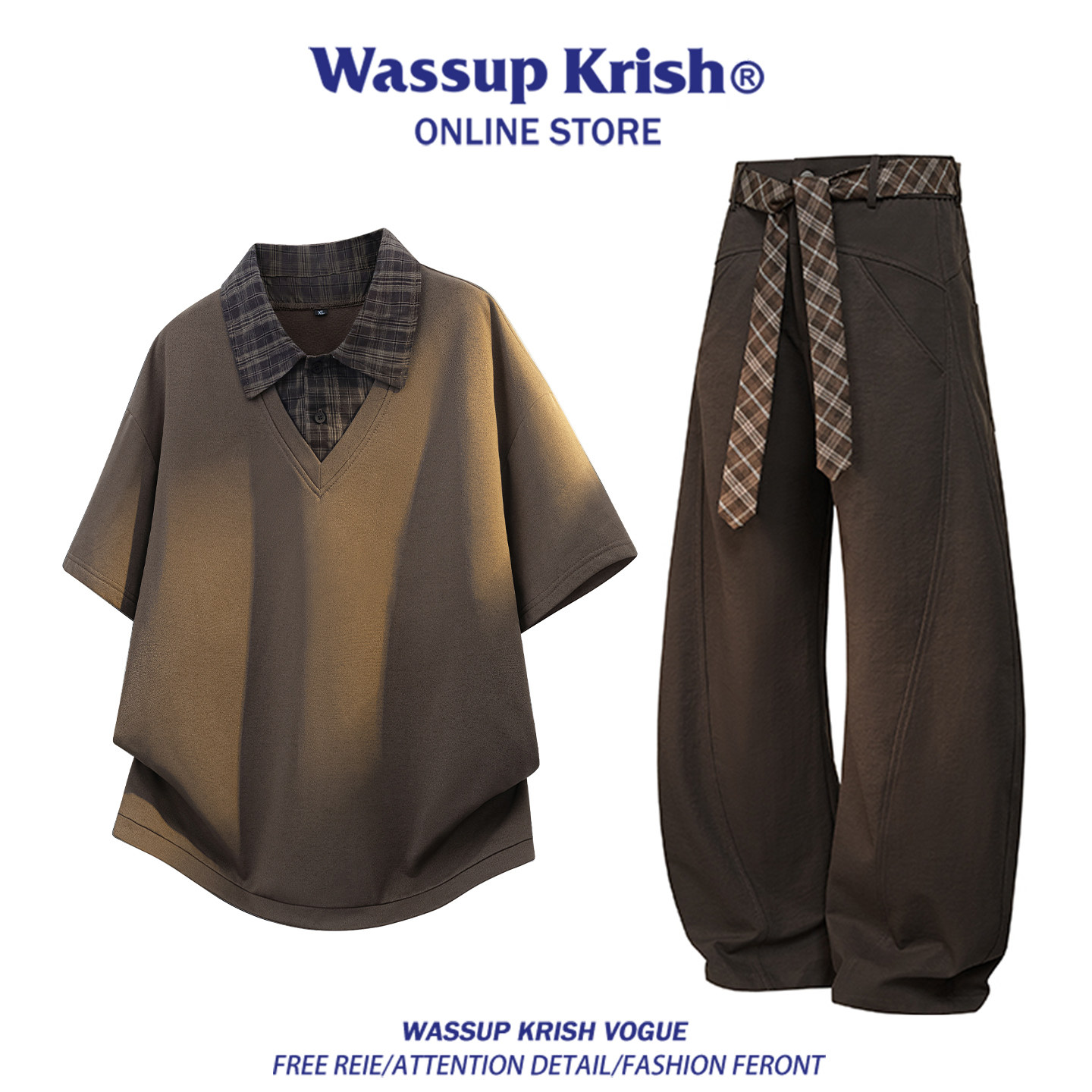 WASSUP KRISH, американский повседневный костюм высокого класса, мужской летний бренд tide, поддельная футболка из двух частей, мужская одежда sense of husband