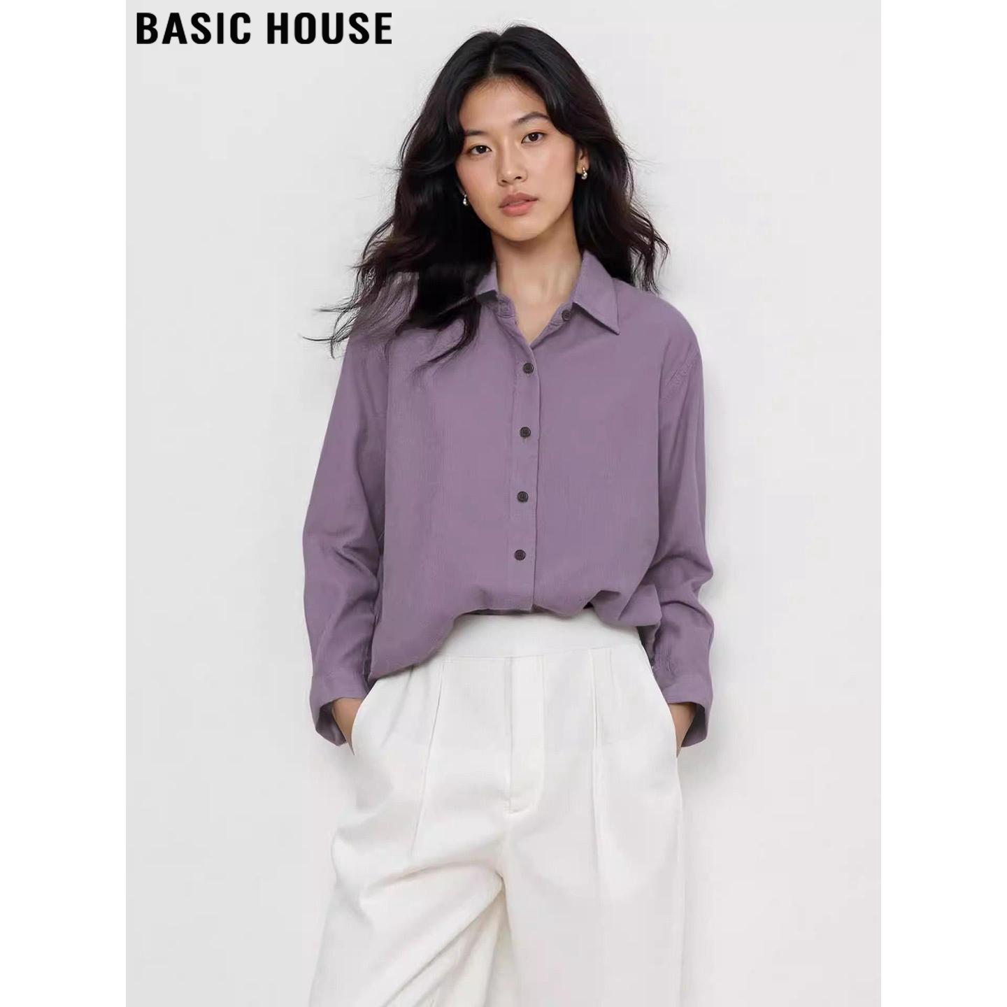 Basic House purple polo collar long-sleeved shirt for women, perfect for autumn 2026, great for layering.