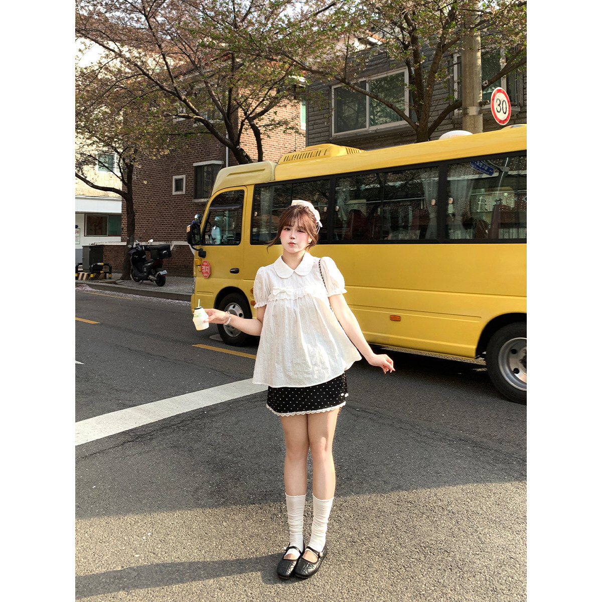 Annie's 100% Cotton Jacquard Textured Peter Pan Collar Lace Shirt for Women, Plus Size, Cute Style