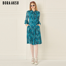 BORAAKSU2024 Early Spring New Product French Bubble Sleeves Bow Neck Printed Dress B1EAW62290