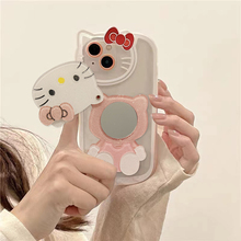 INS Girls Мультфильм KT Кот Зеркало Подходит для iPhone 13 Стереоскопический Apple 14 / 11 / 12 Корпус 14Pro Red Book Тот же 7 / 8 Plus Прозрачный SuperFire XSmax Software Xr