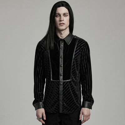 taobao agent ╋魔叹╋PUNKRAVE哥特朋克GOTHIC丝绒暗条纹帅气男长袖衬衣WY1593