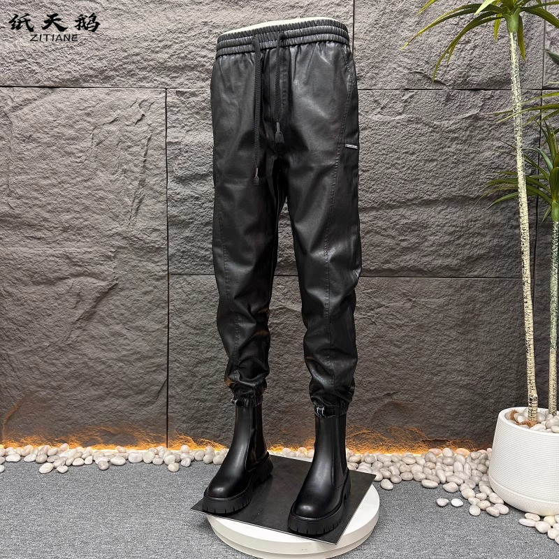 Брендовые кожаные брюки Tide, мужские зимние плюс бархатные утолщенные свободные штаны-шаровары для езды на мотоцикле, морозостойкие ветрозащитные и водонепроницаемые теплые брюки