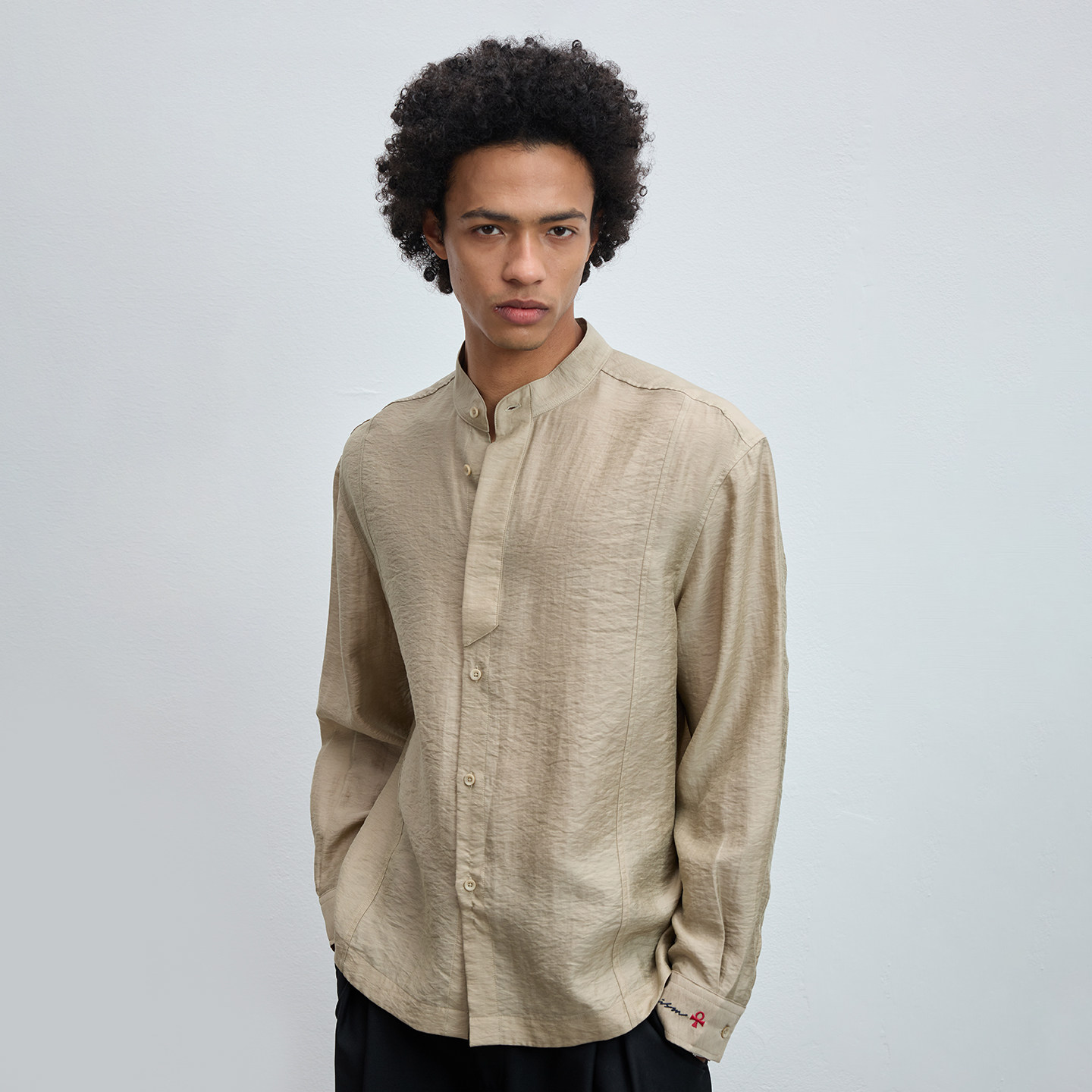 Легкая вышитая рубашка с длинными рукавами в китайском стиле "Tencel Linen Lyocell", мужская дышащая повседневная рубашка с воротником-стойкой